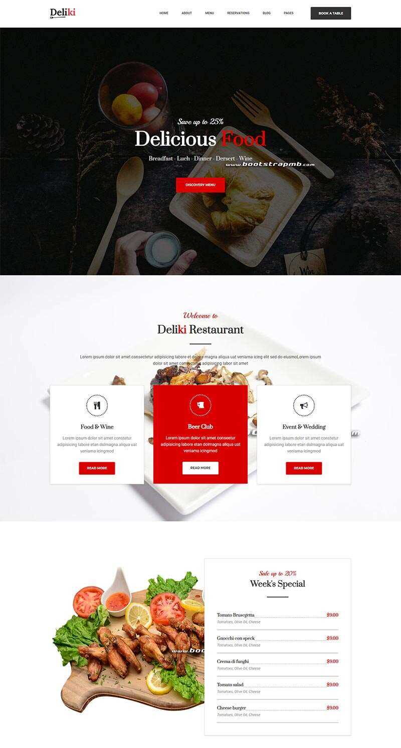 Bootstrap大气餐饮美食网站html模板 - 项目资源网