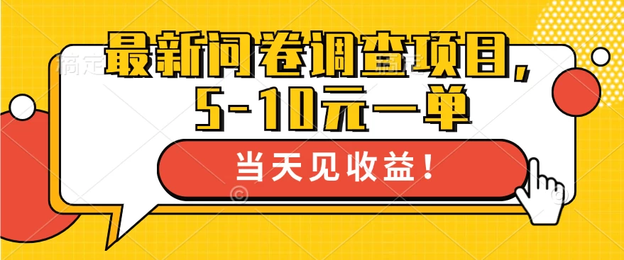 最新问卷调查项目，5-10元一单，多做多得， 单日轻松100＋ - 项目资源网