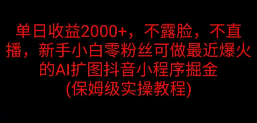 单日收益2000+,不露脸,不直播,新手小白零粉丝可做最近爆火的AI扩图抖音小程序掘金 (保姆级实操教程) - 项目资源网