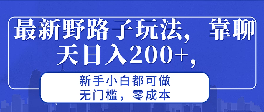 最新野路子玩法,靠聊天日入200+,新手小白都可做,无门槛,零成本 - 项目资源网
