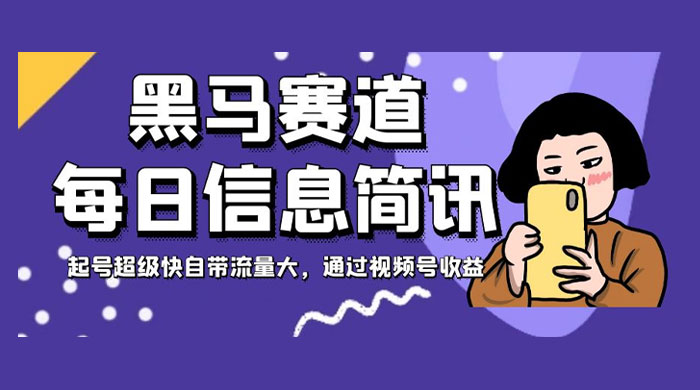 黑马赛道每日信息简讯,起号超级快自带流量大,通过视频号收益 - 项目资源网