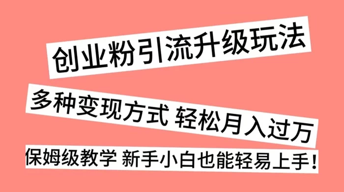 创业粉引流升级玩法，多种变现方式 轻松月入过万，保姆级教学 新手小白也能轻易上手！ - 项目资源网