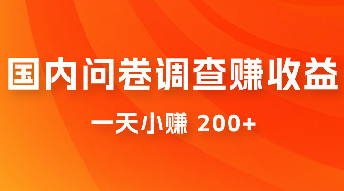 国内问卷调查赚收益,一天小赚 200+,小白随便上手 国内问卷调查赚收益,一天小赚 200+,小白随便上手