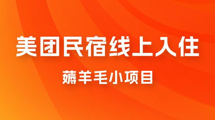 美团民宿线上入住，最新薅羊毛小项目，可以单号日入 50+ - 项目资源网