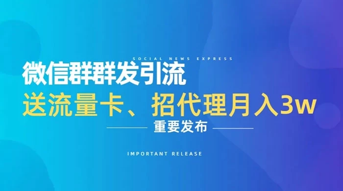 利用微信群卖流量卡,招代理,3 个月变现 11 万(附软件) - 项目资源网